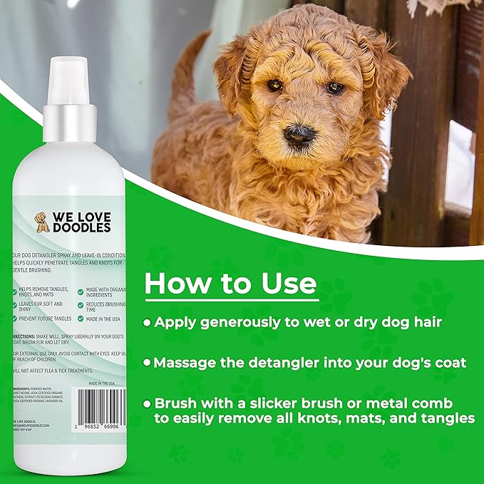 We Love Doodles Lavender Puppy Shampoo & Dog Detangler Spray - Organic Ingredients, Tear Free Shampoo for Puppies, Sensitive & Itchy Skin Wash, Dematting Spray for Dogs, Tangle Remover