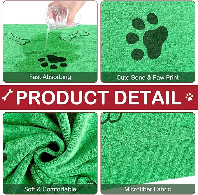 Chumia 8 Pcs Dog Towels for Drying Dogs Cats Pet Towels Bulk Puppy Microfiber Fast Drying Paw Bath Bathing Supplies Absorbent for Medium Pets (Christmas Color,40 x 24 Inch)