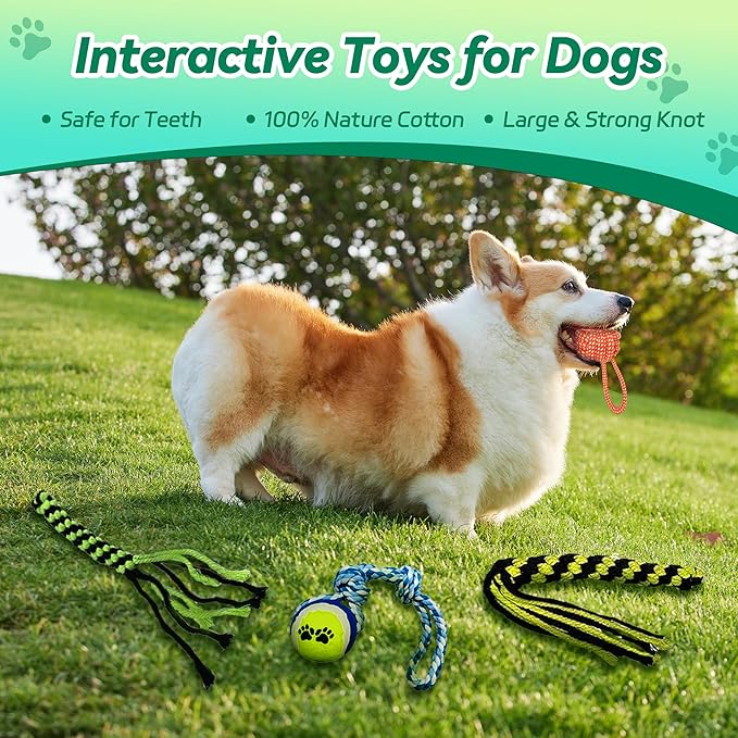 Flirt Pole for Dogs, Interactive Toys Tug-of-war for Pet, Durable Teaser Wand, Chase Toys with Rope Chewing Sticks, for Outdoor Exercise & Training