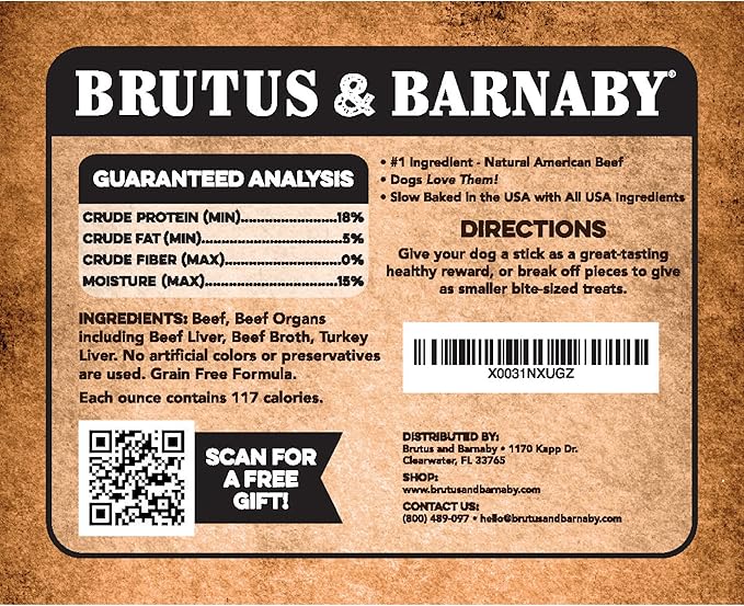 BRUTUS & BARNABY Dehydrated Lung Dog & Cat Treats, 28oz – USA Organ Meat Stick (Beef & Turkey Lung, Liver), High Protein Pet Snack