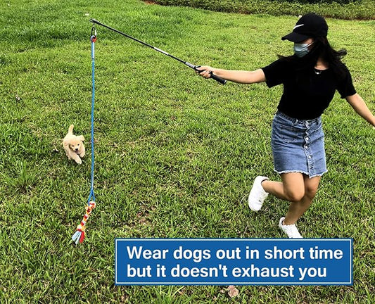 Interactive Flirt Pole Toy for Dogs Chase and Tug of War,Durable Teaser Wand with Pet Fleece Rope Tether Lure Toy to Outdoor Exercise & Training for Small Medium Large Dogs (Blue/Red, POLE-35 inches)