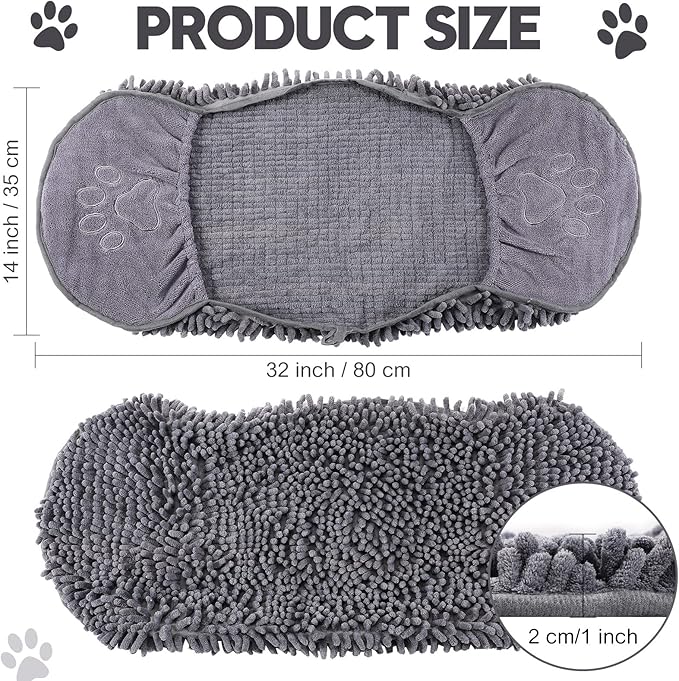 Newwiee 4 Pcs Large Dog Shammy Towel for Drying 32 x 14 in Microfiber Absorbent, Quick Drying Dog Bath Towel with Hand Pocket, Machine Washable for Pet Puppy Cleaning Shower Supplies(Grey)