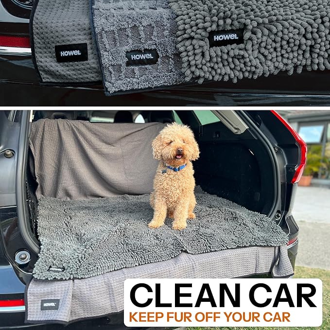 Throw Down Towel for Drying Dogs, 43" x 35", Ultra Absorbent Microfiber, Quick-Drying, Double-Sided Suede Chenille, Machine Washable, Soaks Over 2L, Grey Dog Bath Mat Towel