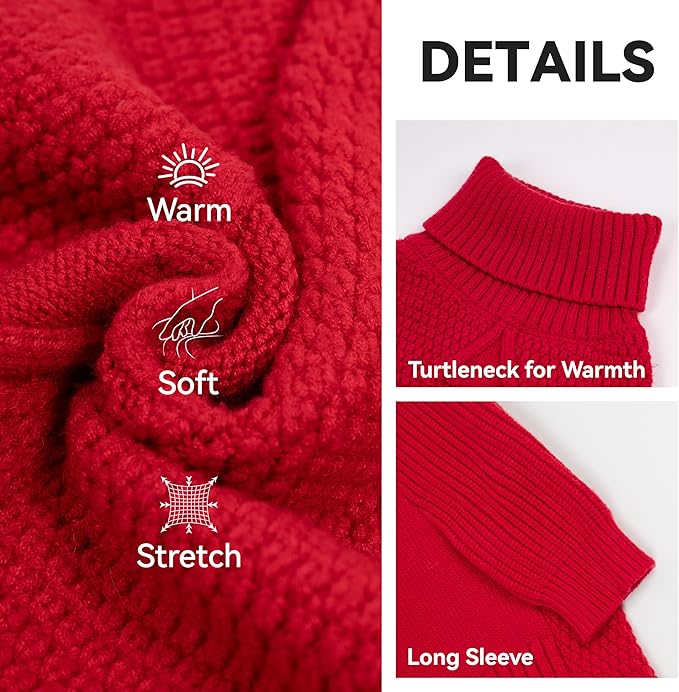 cyeollo Warm Small Dog Christmas Sweater, Knit Cold Weather Doggy Sweaters for Small Dogs Girl Pullover Winter Dog Clothes with Turtleneck for Indoor & Outdoor Wear, Red M