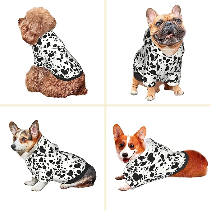 Cute Dalmatian Dog Costume, Dalmatians Print Hoodie Puppy Winter Halloween Cosplay Clothes Sweaters Outfits Pullover Pets' Sweatshirt Hoodies with Pocket for Small Dog XS