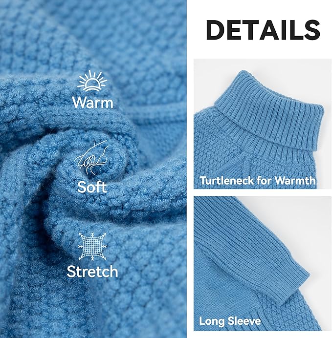cyeollo Warm Small Dog Sweater, Knit Cold Weather Doggy Sweaters for Small Dogs Boy Pullover Winter Dog Clothes with Turtleneck for Indoor & Outdoor Wear, Blue M