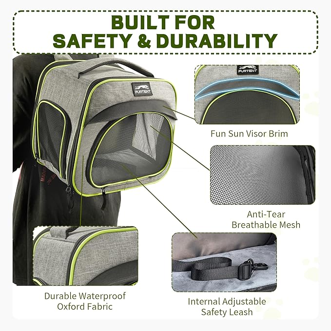 Guinea Pig Cage, Breathable and Collapsible, Small Pet Bag with Safety Leash - for Puppy, Kitten, Bunnies Weighing up to 8 Pounds Designed for Travel, Hiking, Walking and Outdoor Use, Gray Green