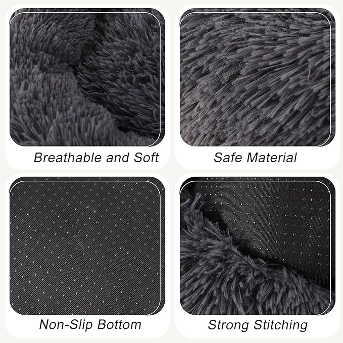 Small Round Dog Bed, Cat Beds for Indoor Cats, Calming Anti-Anxiety Donut Bed for Puppy and Kitten, Washable Round Fluffy Pet Bed for Small Dogs and Cats(Fits up to 15 lbs Pets)