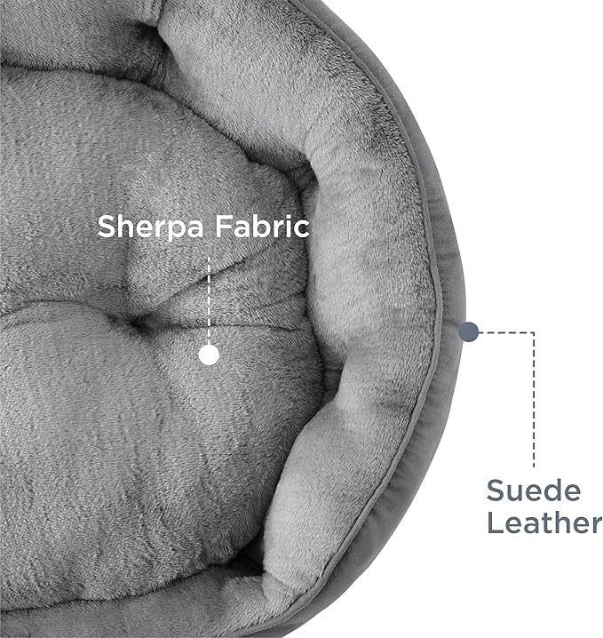 Bedsure Dog Beds for Small Dogs - Round Cat Beds for Indoor Cats, Washable Pet Bed for Puppy and Kitten with Slip-Resistant Bottom, 25 Inches, Grey