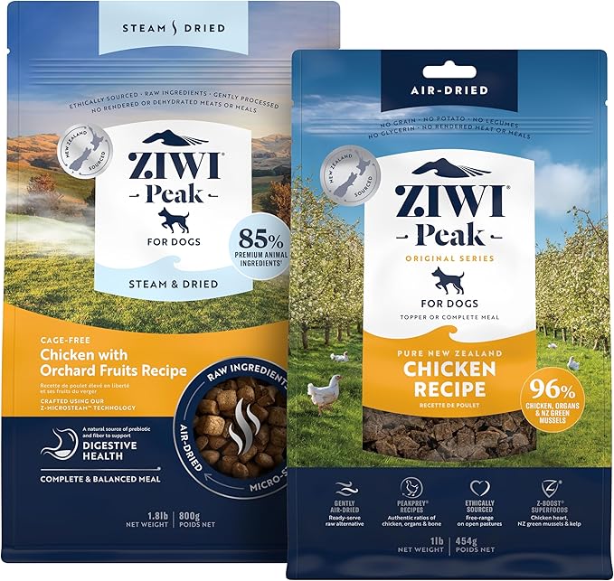 ZIWI Peak Dog Food Bundle - Steam & Dried Chicken With Fruits (28.8oz) + Air-Dried Chicken (16oz)
