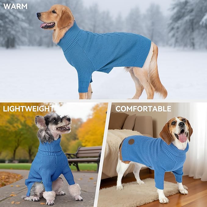 cyeollo Warm Small Dog Sweater, Knit Cold Weather Doggy Sweaters for Small Dogs Boy Pullover Winter Dog Clothes with Turtleneck for Indoor & Outdoor Wear, Blue M